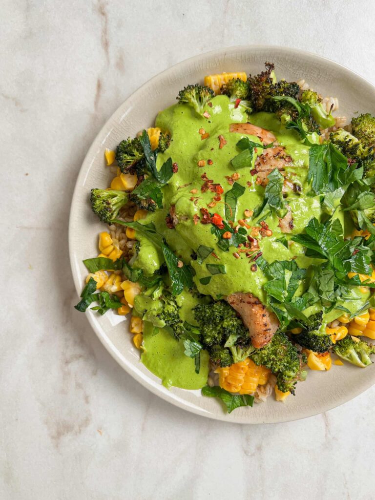 Chicken salad with creamy greens dressing