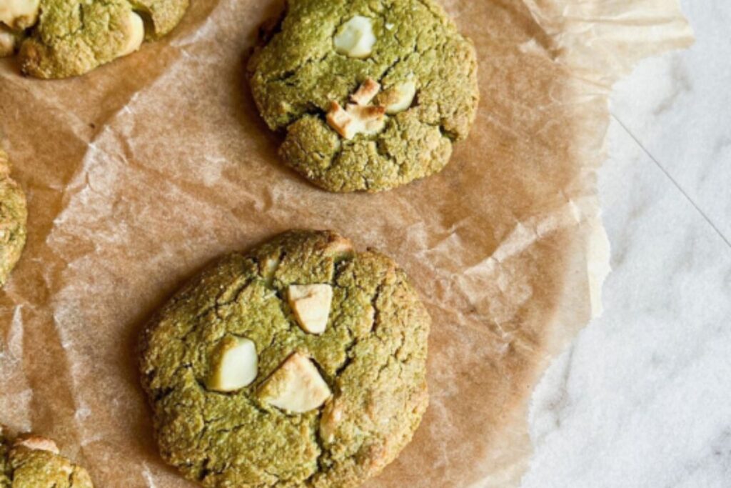 White chocolate almond matcha cookies