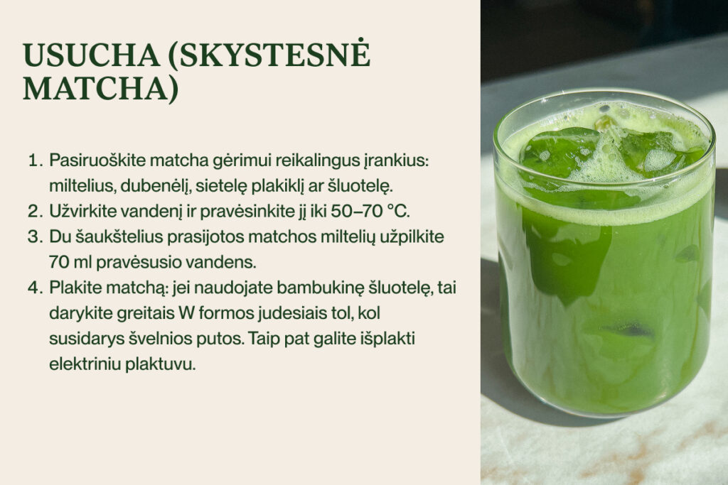 Žingsniai kaip paruošti matcha arbatą