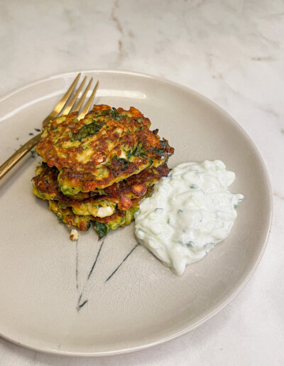Zucchini pancakes with feta and herbs